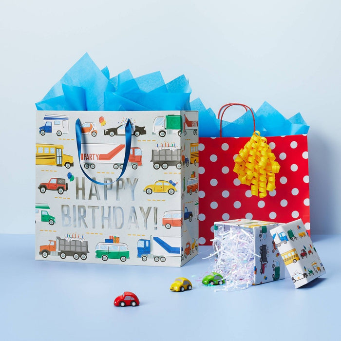 "Happy Birthday" Vehicles Large Gift Bag - Spritz