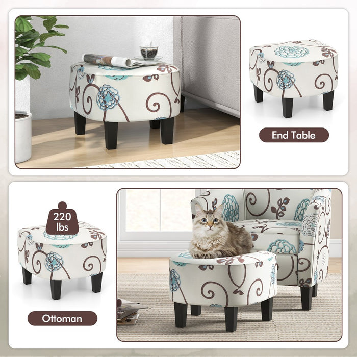 Costway Barrel Modern Accent Tub Upholstered Chair French Print with Ottoman Grey Floral (LOCAL PICKUP ONLY)