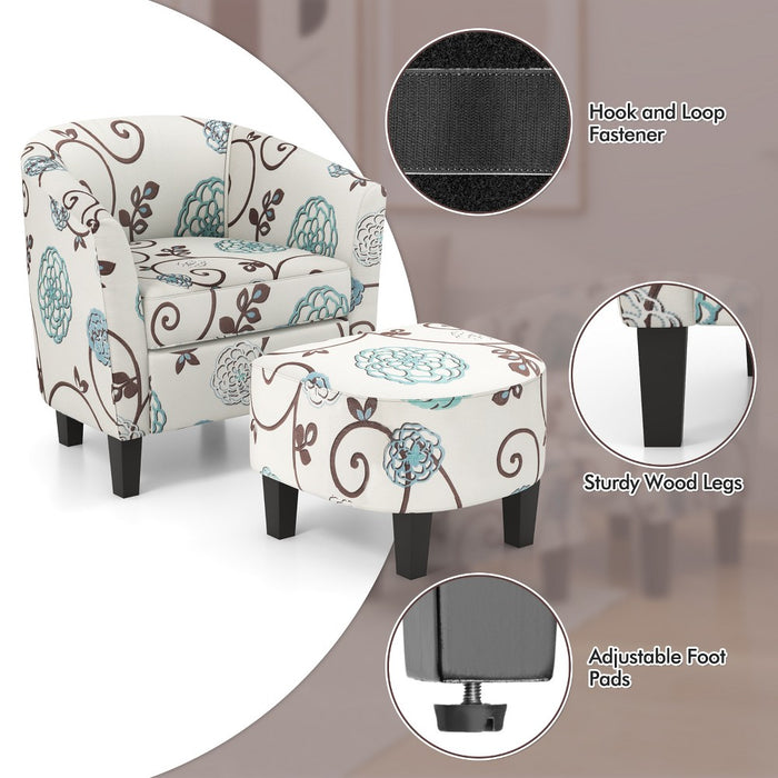 Costway Barrel Modern Accent Tub Upholstered Chair French Print with Ottoman Grey Floral (LOCAL PICKUP ONLY)
