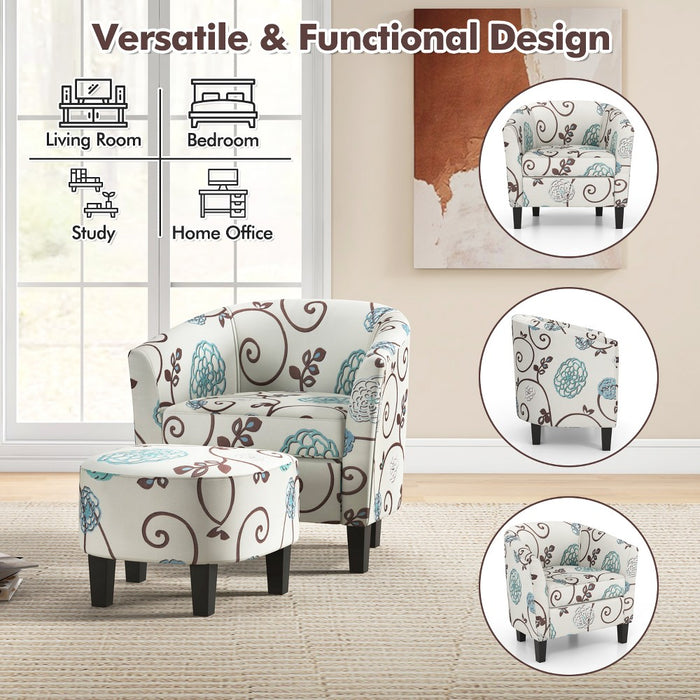 Costway Barrel Modern Accent Tub Upholstered Chair French Print with Ottoman Grey Floral (LOCAL PICKUP ONLY)
