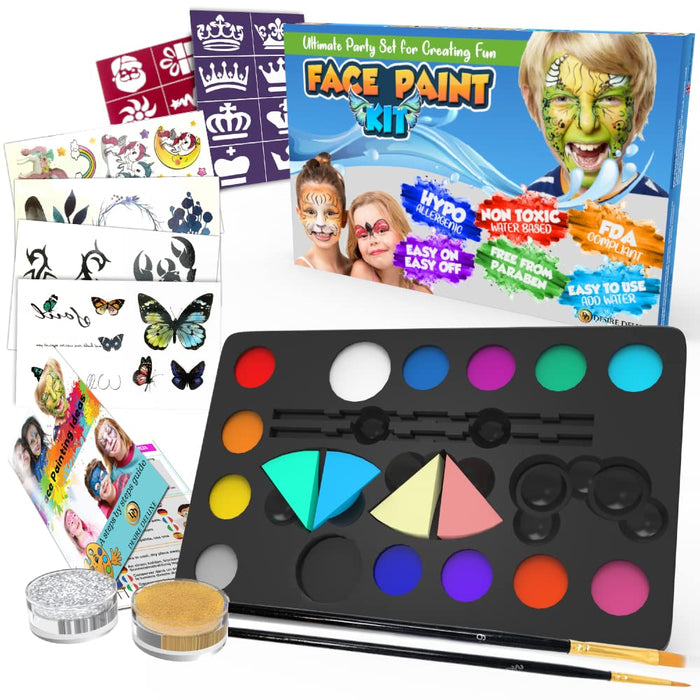 Desire Deluxe Face Paint Kit Palette Includes Body Brush,Glitter, Stencil,Tattoo
