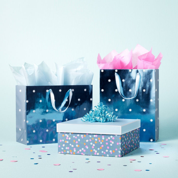 Large Blue Foil with White Star Dot Cub Bag - Spritz
