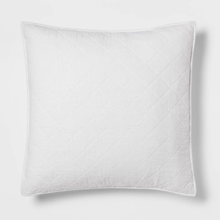 Euro Diamond Stitch Cotton Linen Quilt Sham White - Threshold: OEKO-TEX Certified, Woven Texture, No Flange Design