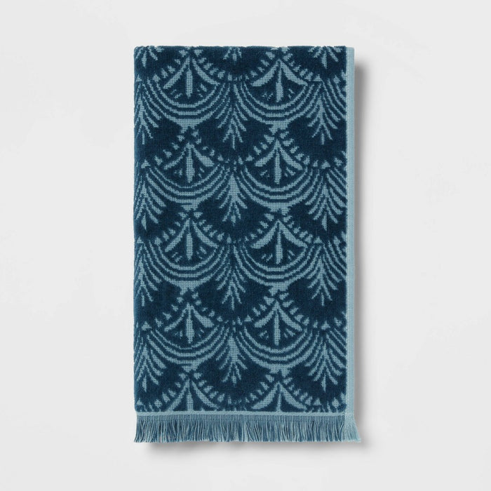 16"x27" Plush Scallop Hand Towel Teal Blue - Threshold: Cotton Terry, Midweight, Jacquard Pattern, OEKO-TEX Certified