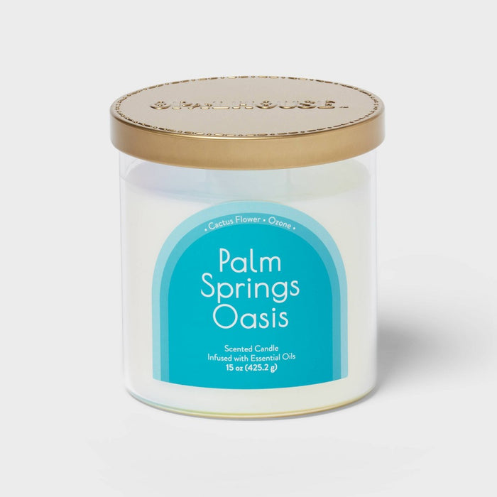 2-Wick Glass Jar 15oz Candle with Iridescent Sleeve Palm Springs Oasis - Opalhouse: Soothing Floral & Ocean Aroma, 50hr Burn