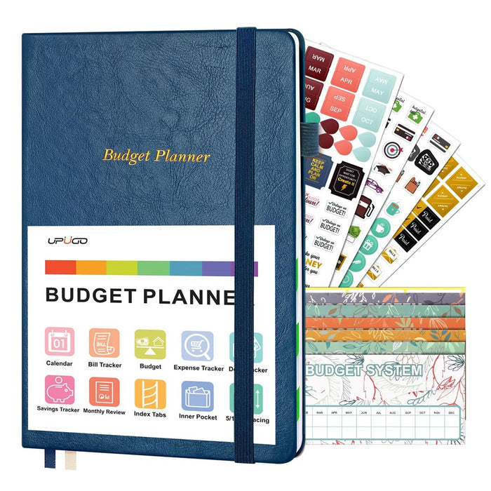 Budget Planner, Upugo Monthly Accounts Book And Bill Tracker, Undated Financial Organizer, Expense Tracker Notebook With Cash Envelopes, Manage And Optimize Your Finance, B5 Size, Navy Blue