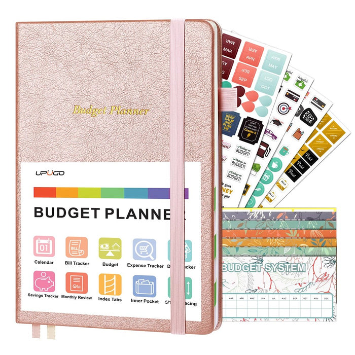 Budget Planner, Upugo Monthly Accounts Book And Bill Tracker, Undated Financial Organizer, Expense Tracker Notebook With Cash Envelopes, Manage And Optimize Your Finance, B5 Size, Rose Gold