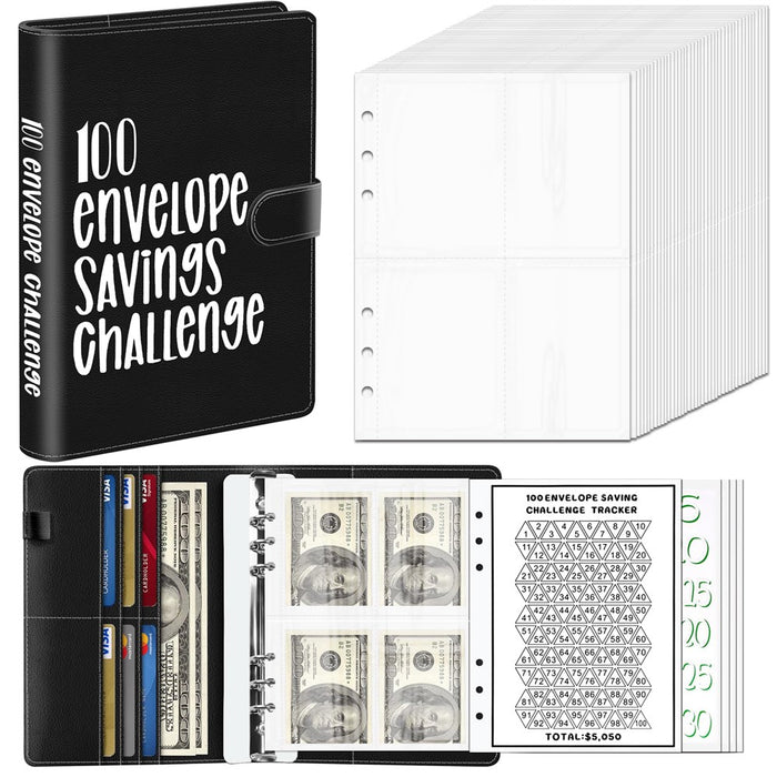 100 Envelope Challenge Binder, Money Saving Challenge Book - Easy & Fun Way To Save $5,050, Envelopes Money Saving Challenge Budget Binder, Savings Challenges Binder, Budget Binder With Cash Envelopes
