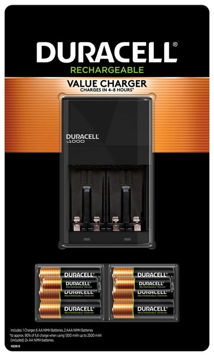 Duracell Ion Speed 1000 Charger For Rechargeable AA + AAA Batteries,W/6 AA,2 AAA