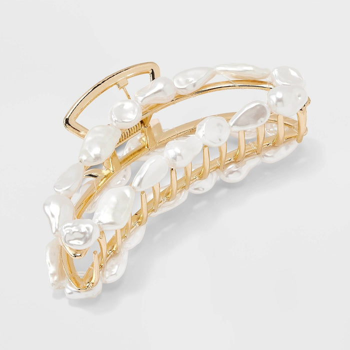 Metal with Pearl Claw Hair Clip - A New Day White