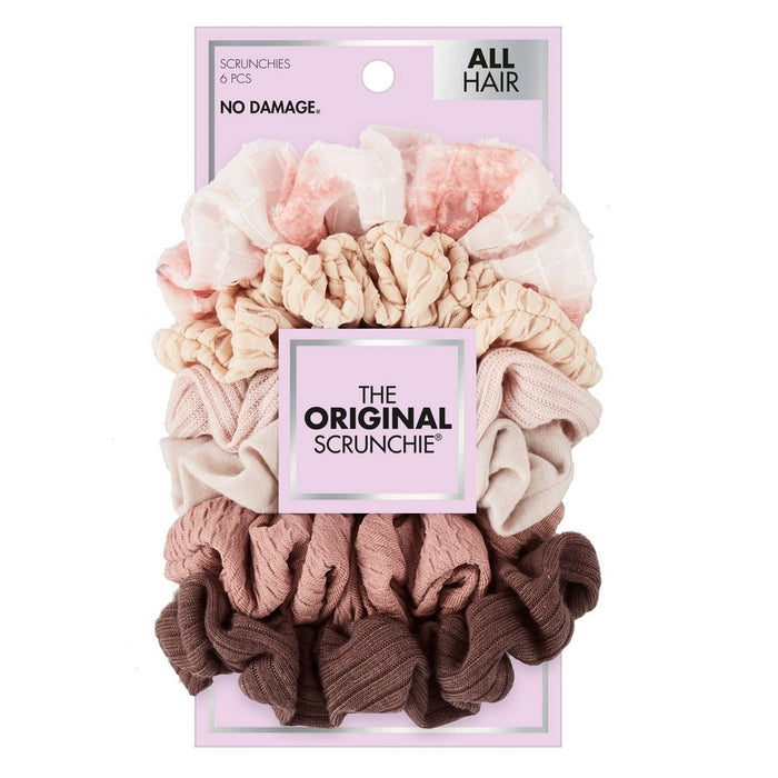 scunci No Damage Textured Scrunchies - Creams/Pink/Brown - All Hair - 6pk
