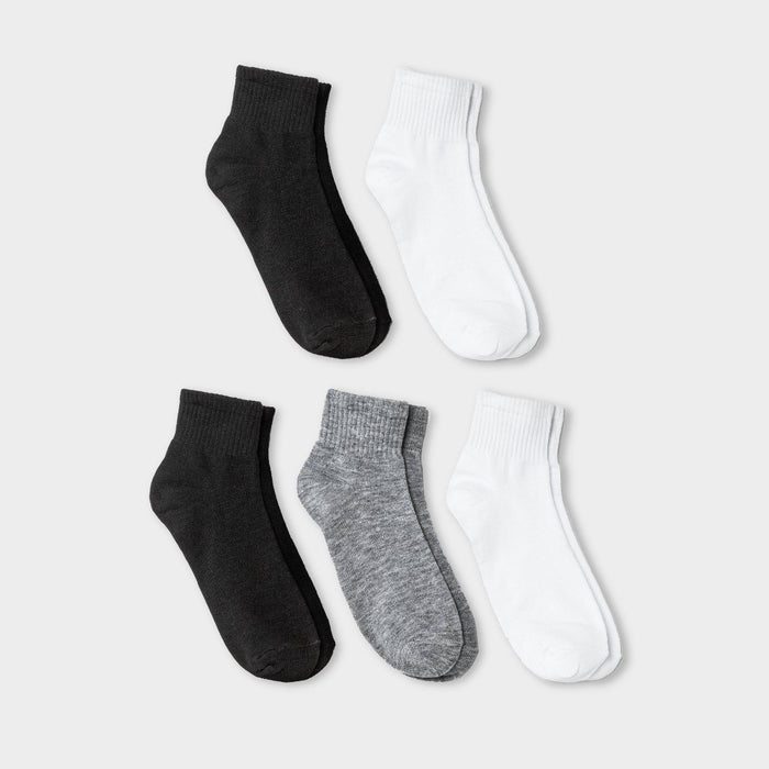 Women's 5pk Ankle Socks - Xhilaration Black/White/Gray 4-10