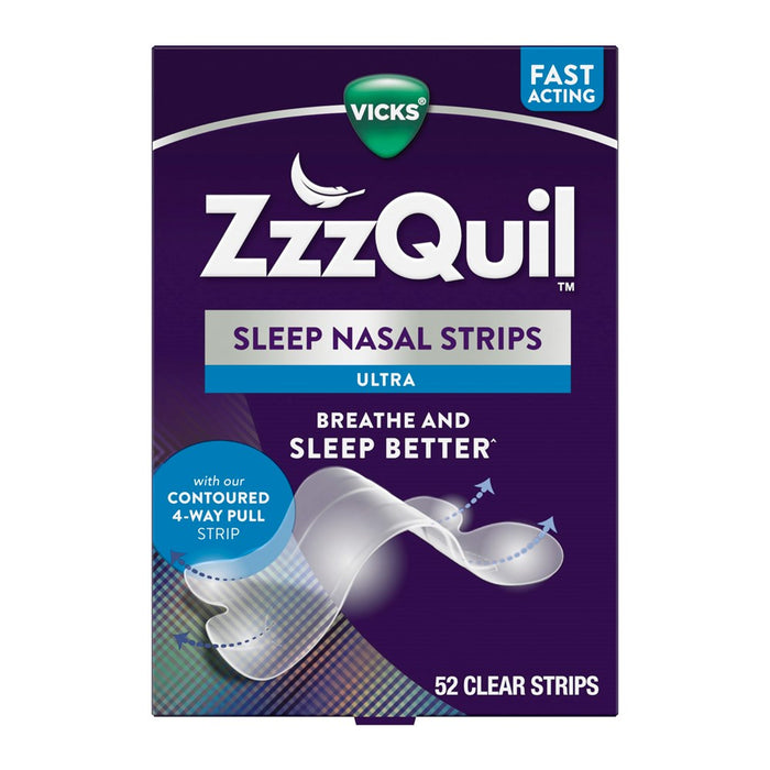 Zzzquil, Sleep Nasal Strips, Clear Nighttime Nasal Strips, Instantly Opens Nose For Better Breathing, Reduces Nasal Congestion For Less Snoring And Better Sleep, Drug Free, Unscented, 52Ct