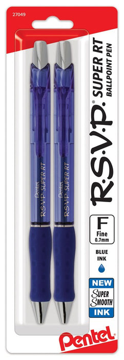 Pentel RSVP Super RT Ballpoint Pen, (0.7Mm) Fine Line, Blue Ink, 2-Pk - BX477BP2C