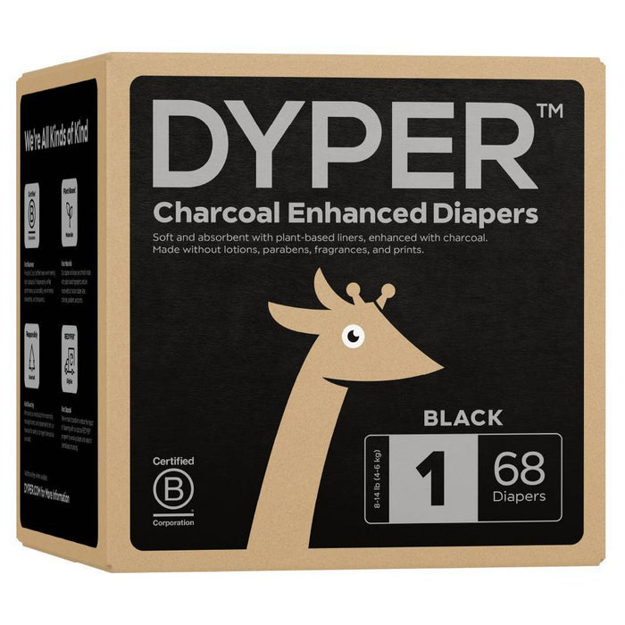 DYPER Charcoal Enhanced Diapers - Size 1 - 68ct
