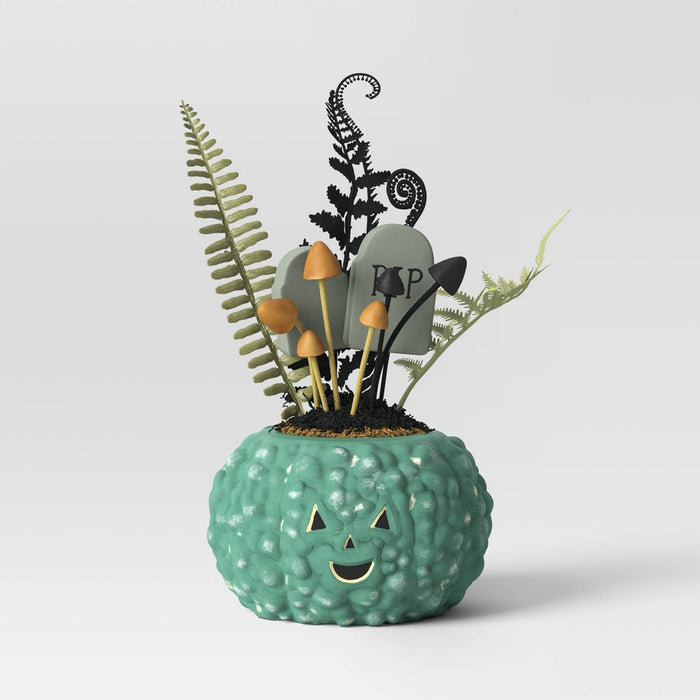 11" Plastic Pumpkin and Plants Artificial Halloween Decor - Hyde & EEK! Boutique