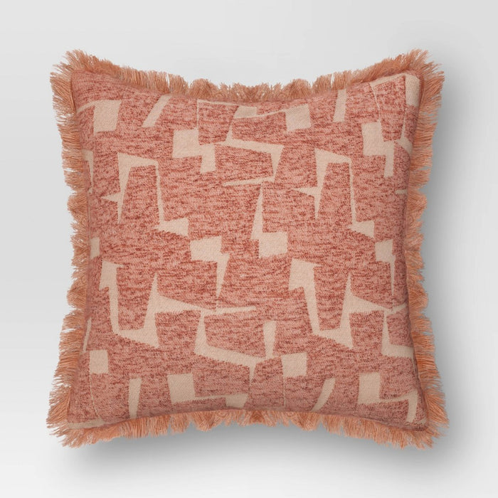 Geometric Patterned Cut Velvet Cotton Blend Square Throw Pillow Terracotta - Threshold: Luxury Jacquard, Indoor Decor