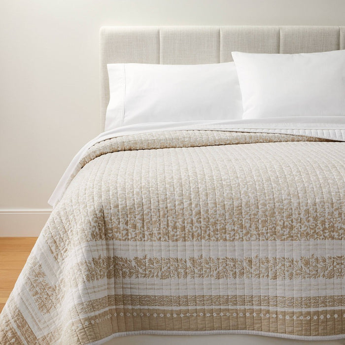 King Decorative Border Cotton Slub Wood Block Print Quilt White/Beige Floral - Threshold designed with Studio McGee: OEKO-TEX Certified