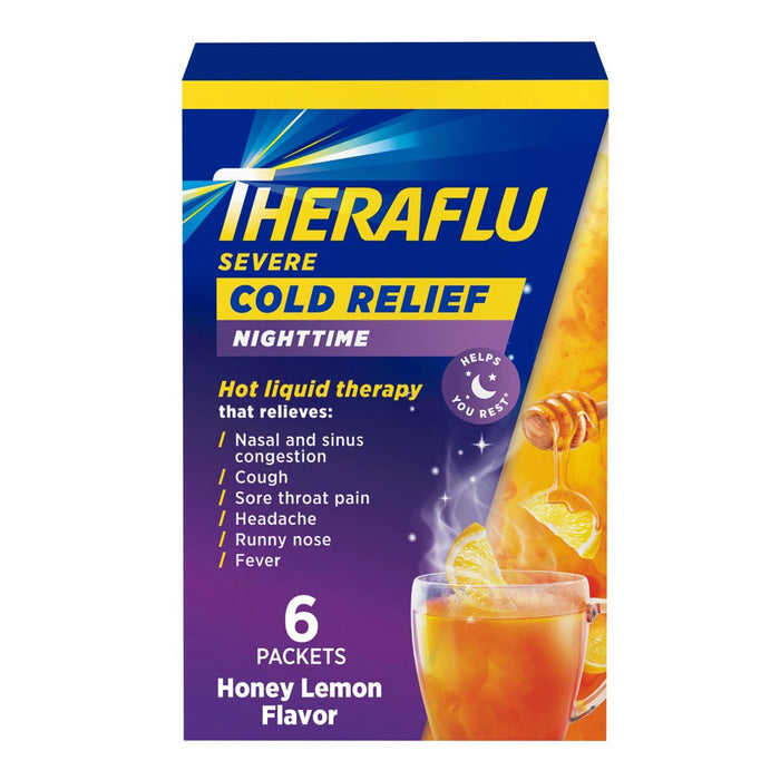 Theraflu Nighttime Severe Cold & Cough Relief Powder - Acetaminophen - Honey Lemon - 6ct