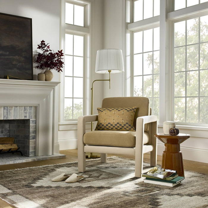 Upholstered Sculptural Accent Chair Brown (Fully Assembled) - Threshold designed with Studio McGee: Polyester, Hardwood Frame (LOCAL PICKUP ONLY)