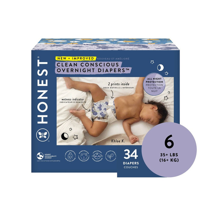 The Honest Company Clean Conscious Disposable Overnight Diapers Cozy Cloud + Star Signs - Size 6 - 34ct