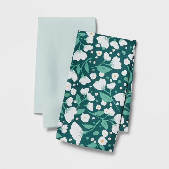 2pk Body Pillow Cover Dark Green Floral/Mint Green - Room Essentials