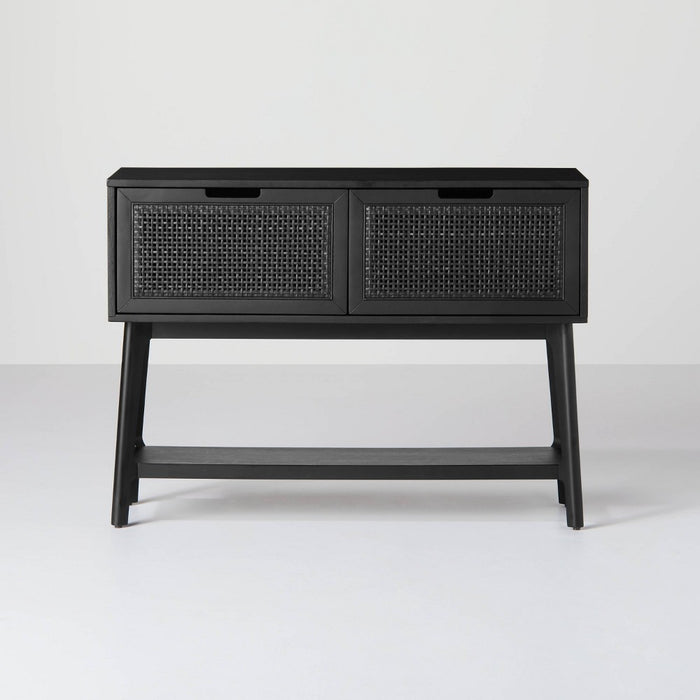 Wood & Cane Console Table with Pull Down Drawers Black - Hearth & Hand with Magnolia (LOCAL PICKUP ONLY)