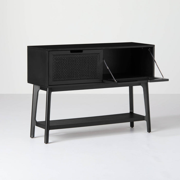 Wood & Cane Console Table with Pull Down Drawers Black - Hearth & Hand with Magnolia (LOCAL PICKUP ONLY)