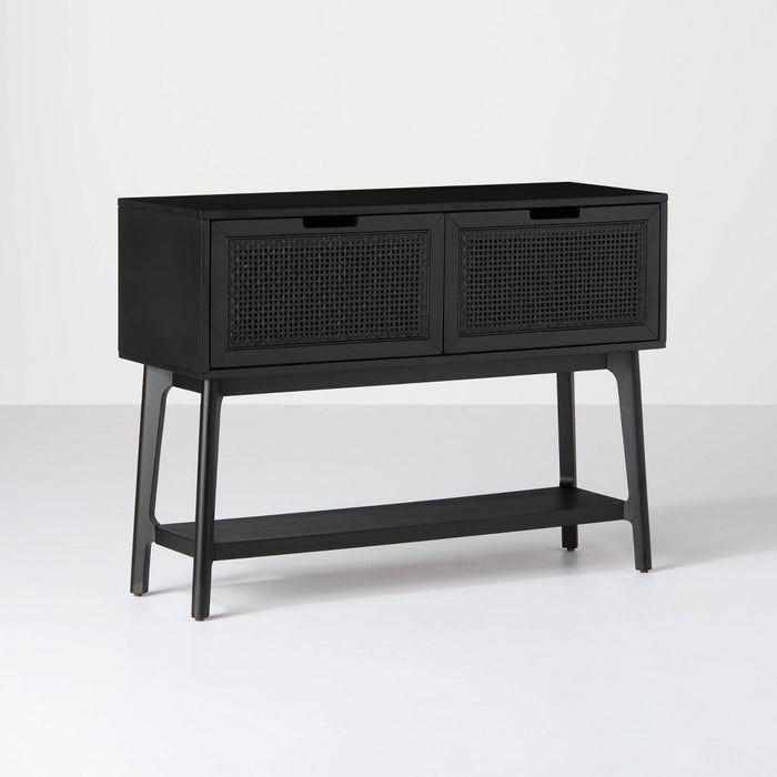 Wood & Cane Console Table with Pull Down Drawers Black - Hearth & Hand with Magnolia (LOCAL PICKUP ONLY)