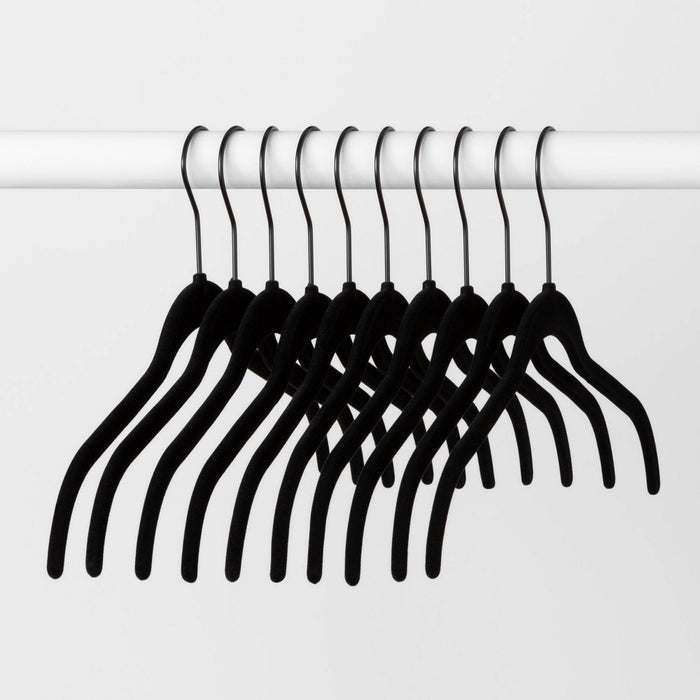 10pk Shirt Flocked Hangers Black - Brightroom