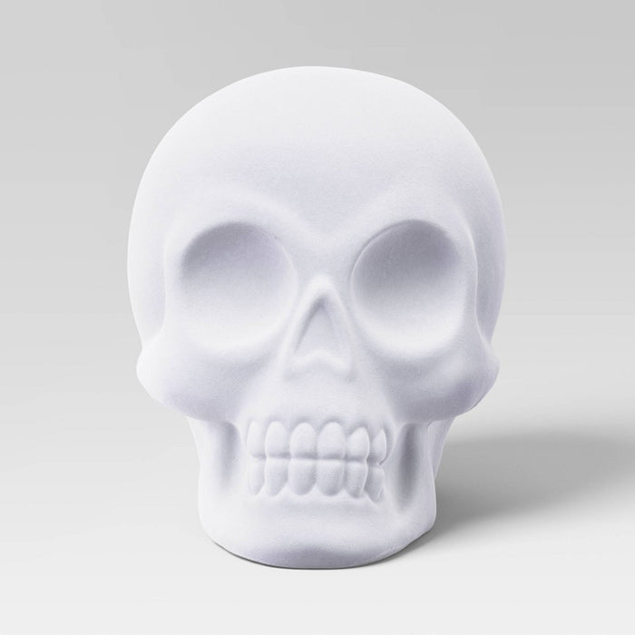6.5" Plastic Flocked Skull Halloween Decorative Sculpture White - Hyde & EEK! Boutique