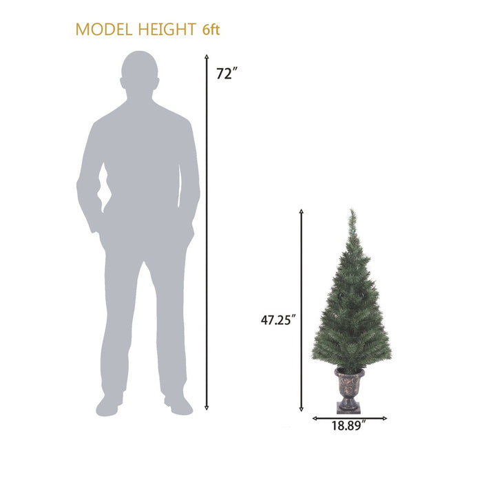 LuxenHome Set of 2 3.9' Pre-Lit LED Artificial Pine Christmas Tree with Urn Pot Green