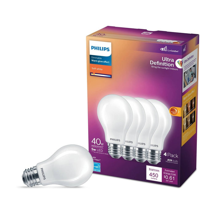 Philips UltraDef LED 40W Frosted Soft White A19 4P