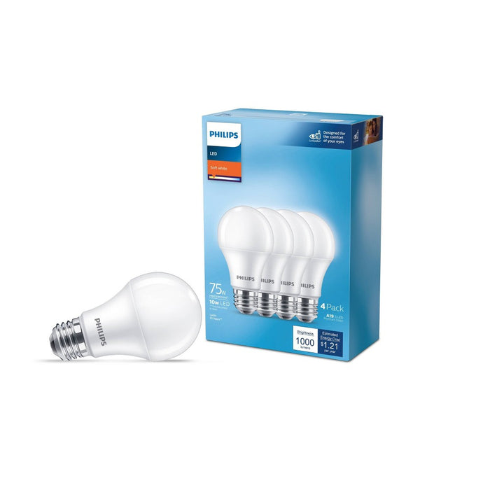 Philips LED 75W Frosted Soft White Non-Dim A19 4P (Non-T20)