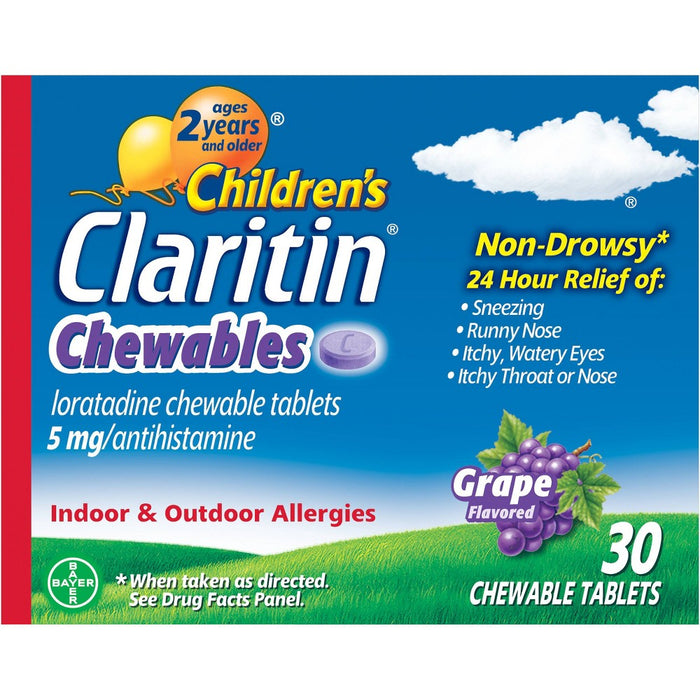 Children's Claritin Loratadine Allergy Relief 24 Hour Non-Drowsy Grape Chewable Tablets - 30ct
