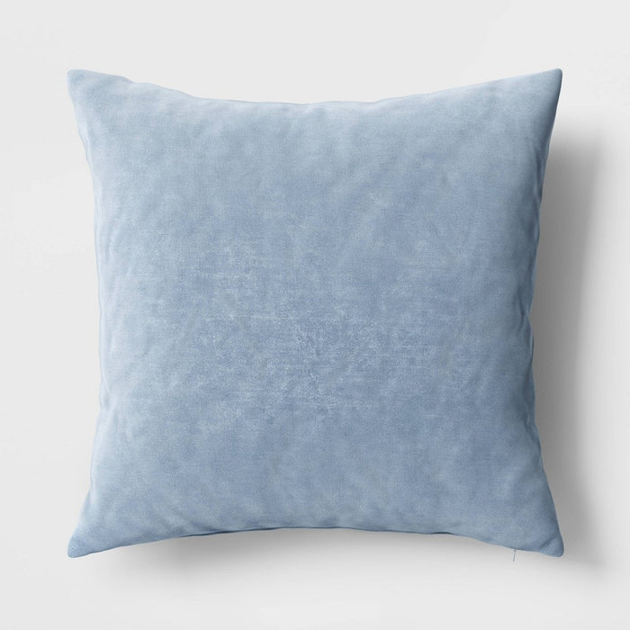 Washed Cotton Velvet Square Throw Pillow Light Blue - Threshold: Indoor Decorative Cushion, Removable Cover, Polyester Fill