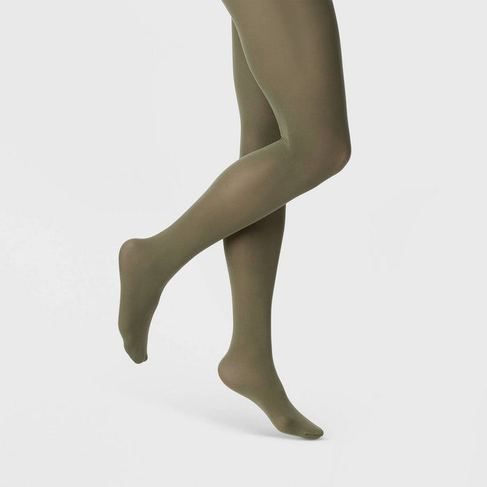 Women's 50D Opaque Tights - A New Day Olive Green S/M