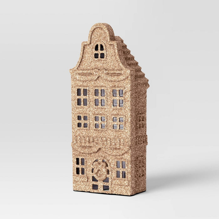 Glittered House Christmas Village Building - Wondershop Champagne