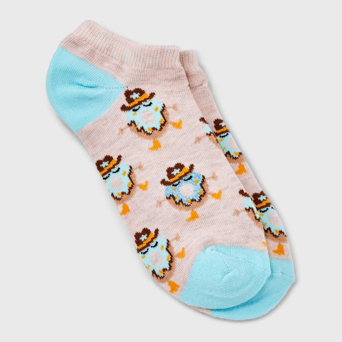 Women's Cowboy Donuts Low Cut Socks - Xhilaration Oatmeal Heather/Aqua 4-10