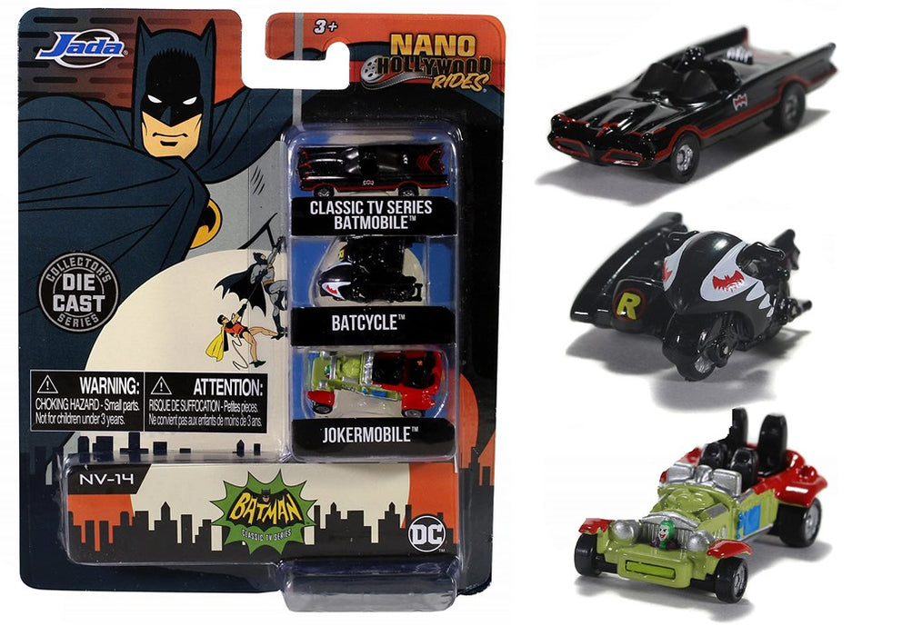 Jada Toys Nano Hollywood Rides Classic TV Series Batman Die-Cast Vehicles 3-pk