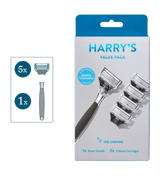 Harry's 5-Blade Men's Razor - 1 Razor Handle + 5 Razor Blade Refills - Chrome