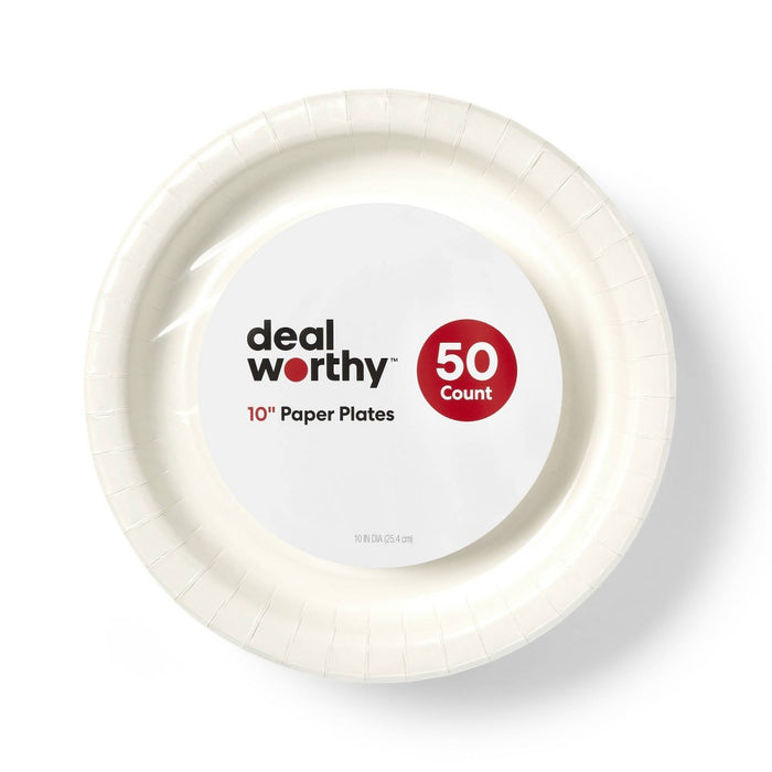 White Disposable Paper Plates 10" - 50ct - Dealworthy