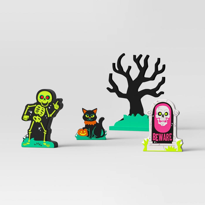 4pc Wood Tree and Characters Halloween Mini Mantle Figurines - Hyde & EEK! Boutique