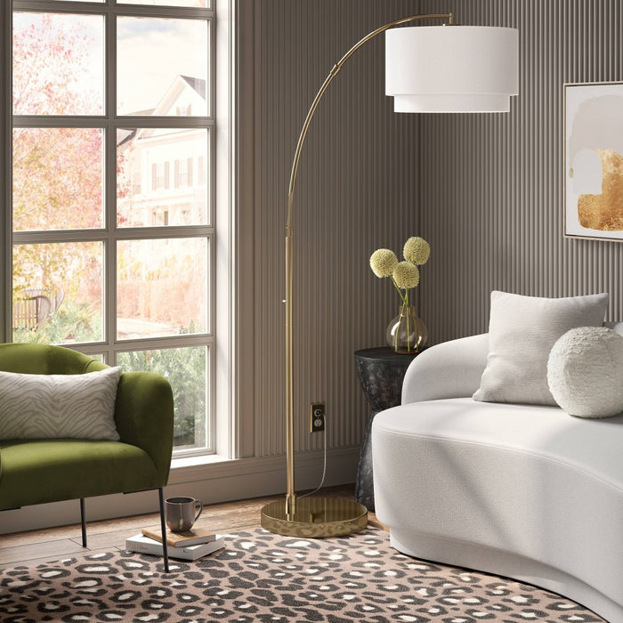 68"x41" Knurled Metal Arc Floor Lamp with Tiered Shade Brass - Threshold: Curved Standing Illumination for Living Room (LOCAL PICKUP ONLY)