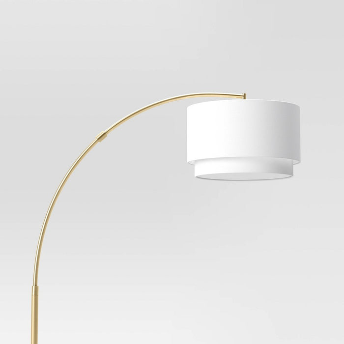 68"x41" Knurled Metal Arc Floor Lamp with Tiered Shade Brass - Threshold: Curved Standing Illumination for Living Room (LOCAL PICKUP ONLY)