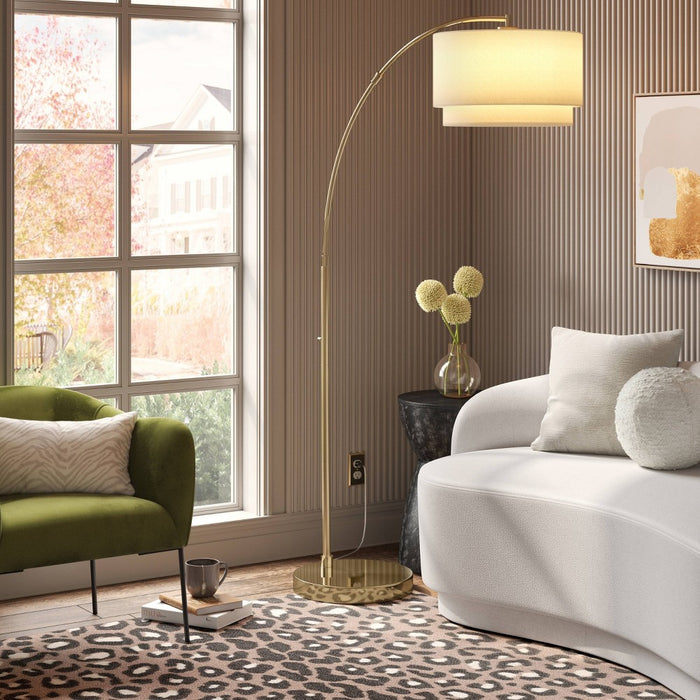 68"x41" Knurled Metal Arc Floor Lamp with Tiered Shade Brass - Threshold: Curved Standing Illumination for Living Room (LOCAL PICKUP ONLY)