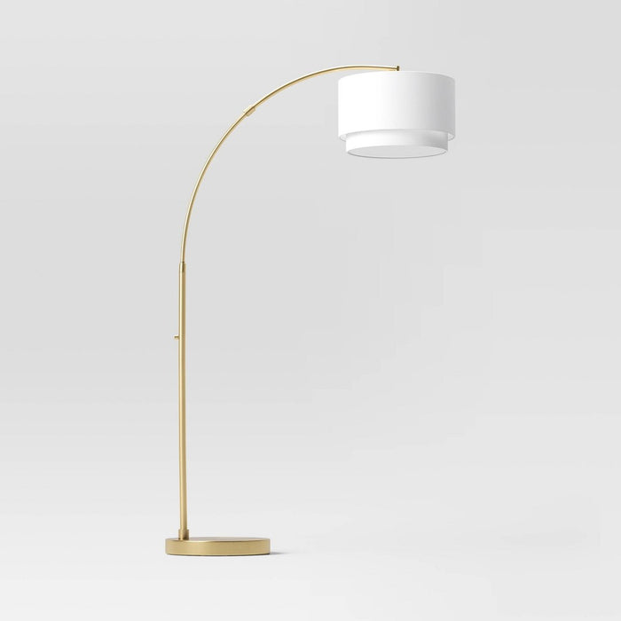 68"x41" Knurled Metal Arc Floor Lamp with Tiered Shade Brass - Threshold: Curved Standing Illumination for Living Room (LOCAL PICKUP ONLY)