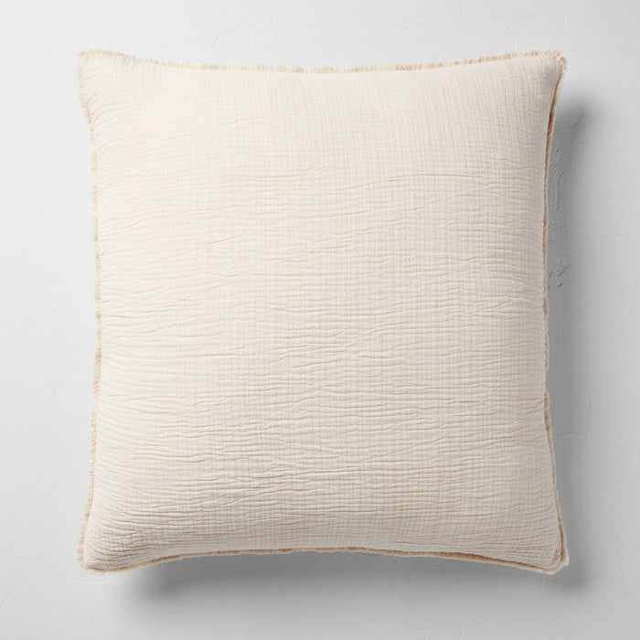 Euro 26''x26'' Textured Chambray Cotton Decorative Throw Pillow Natural - Casaluna: Indoor Square Pillow, OEKO-TEX Certified