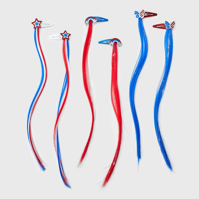 Girls' 6pk Faux Hair Clips - Cat & Jack Red/White/Blue