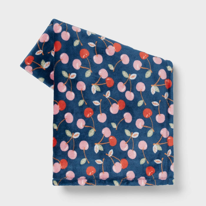 Cherries Printed Plush Throw Blanket Navy - Room Essentials: Soft Fleece, Machine Washable, Cozy for All Ages